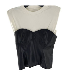 Zhou Sanguan padded shoulder white and black leather shirt